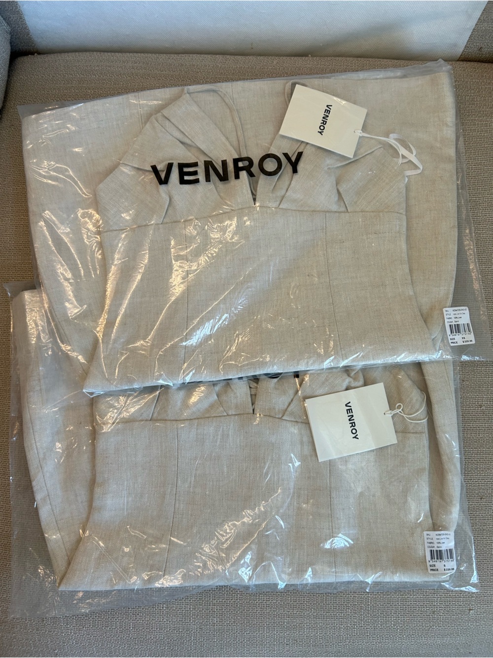 NWT VENROY Halter Linen Mini Dress XS/S Sand Oatmeal Light Beige - Picture 6 of 8